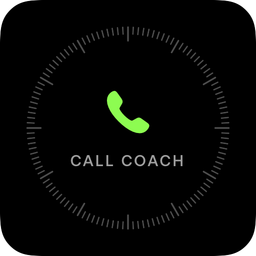 Runsy’s Call your coach widget: a lime phone inside a ring of ticks, labelled Call coach.